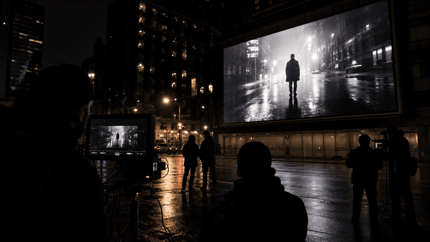 Nighttime billboard campaign thumbnail with production crew